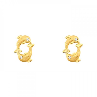 Broquel de oro 10k de delfin doble 10x8mm